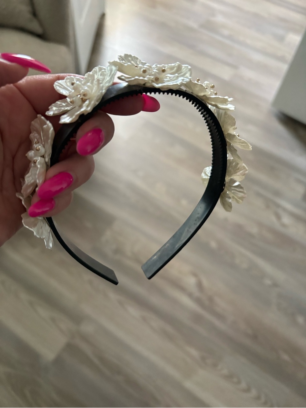 Adult headband mother of pearl looking flowers